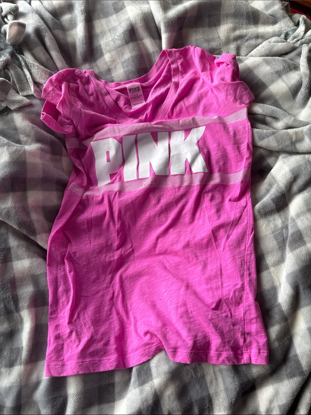 PINK Victoria's Secret Hot Pink Short Sleeve Logo Tee